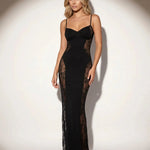 Black Lace Patchwork Sweetheart Neck Mermaid Maxi Dress