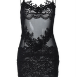 Black Sheer Lace Patchwork Bodycon Mini Dress