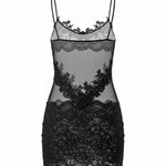 Black Sheer Lace Patchwork Bodycon Mini Dress