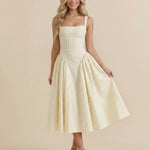 Yellow Gingham Square Neck A-Line Midi Dress
