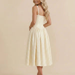 Yellow Gingham Square Neck A-Line Midi Dress