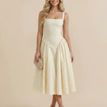 Yellow Gingham Square Neck A-Line Midi Dress