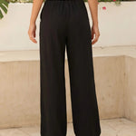 Black White Contrast Stitch High Waist Wide Leg Pants