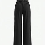 Black White Contrast Stitch High Waist Wide Leg Pants