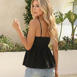 Black Floral Embroidery Peplum Cami Top