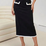 Black Contrast Trim High Waist Midi Bodycon Skirt