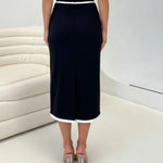 Black Contrast Trim High Waist Midi Bodycon Skirt