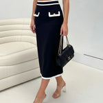 Black Contrast Trim High Waist Midi Bodycon Skirt