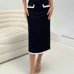 Black Contrast Trim High Waist Midi Bodycon Skirt