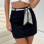 Black Belted High Waist Slim Fit Mini Skirt
