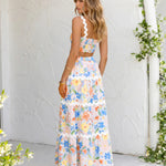 Floral Print Trim Strapless Crop Top And Tiered Maxi Skirt Set