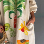 Beige Off Shoulder Tropical Print Maxi Dress