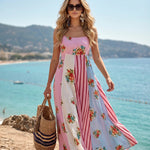 Pink Floral Print Spaghetti Strap Maxi Dress