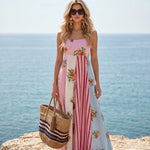 Pink Floral Print Spaghetti Strap Maxi Dress