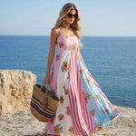 Pink Floral Print Spaghetti Strap Maxi Dress