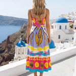 Abstract Print Tie-Front Spaghetti Strap Midi Dress