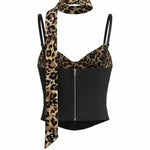 Leopard Print Black Spaghetti Straps Corset Top
