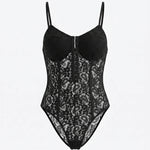 lack Lace Corset Style Spaghetti Strap Bodysuit