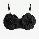 Black 3D Floral Appliques Spaghetti Strap Crop Top