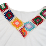 White Crochet V-Neck Short Sleeve T-Shirt