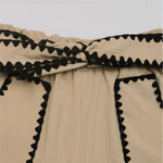 Beige Trim High Waisted Belted Shorts