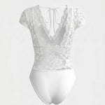 White Floral Lace V Neck Cap Sleeve Bodysuit
