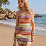 Multicolor Striped Strapless Knit Mini Dress