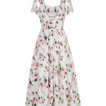 White Floral Print Off Shoulder Chiffon Midi Dress