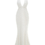White 3D Rose Deep V Neck Halter Mermaid Maxi Dress