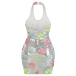 Silver Sparkling Floral Pattern Sequined Slim Fit Mini Dress