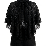 Black Lace High Neck Cape Top Shorts Set