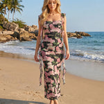 Black Floral Print Ruffle Strap Maxi Dress