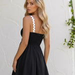 Black Trim Square Neck A-Line Mini Dress