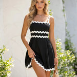 Black Trim Square Neck A-Line Mini Dress