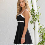 Black Trim Square Neck A-Line Mini Dress