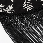 Black Floral Print One Shoulder Fringe Mini Dress