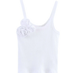 White 3D Flower Applique Ribbed Knit Regular Length Tank Top