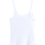 White 3D Flower Applique Ribbed Knit Regular Length Tank Top