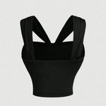 Black Metal Ring Twist Knit Crop Top