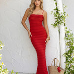 Red Ruffled Bodycon Spaghetti Strap Maxi Dress
