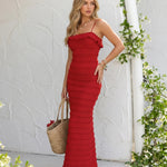Red Ruffled Bodycon Spaghetti Strap Maxi Dress