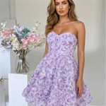 Purple Strapless 3D Rose A-Line Mini Dress