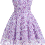 Purple Strapless 3D Rose A-Line Mini Dress