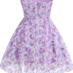 Purple Strapless 3D Rose A-Line Mini Dress