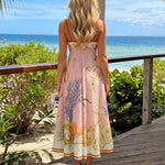 Pink Ocean Print Spaghetti Strap Midi Dress