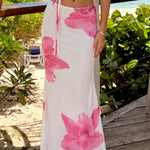White Floral Print Maxi Skirt
