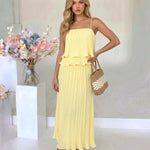 Yellow Tiered Ruffle Pleated Loose Fit Maxi Dress