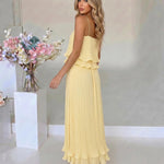 Yellow Tiered Ruffle Pleated Loose Fit Maxi Dress