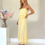 Yellow Tiered Ruffle Pleated Loose Fit Maxi Dress