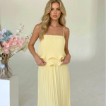 Yellow Tiered Ruffle Pleated Loose Fit Maxi Dress